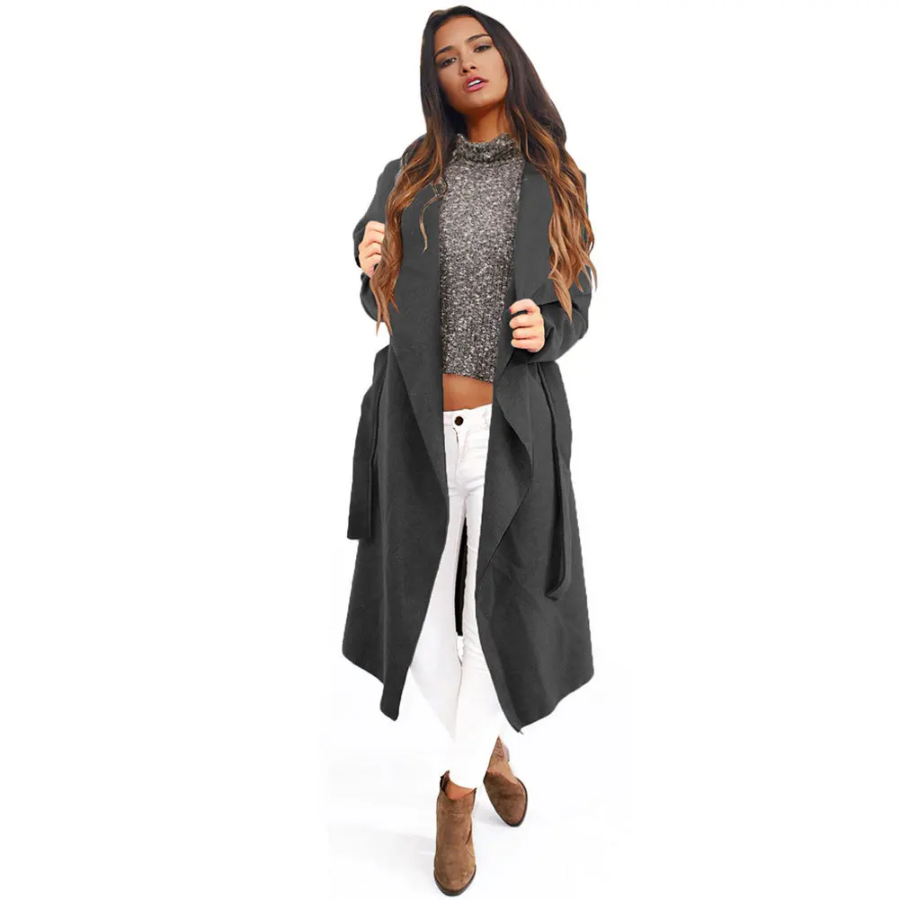 Féminin rouge De Manteaux Mince À D'hiver Mode Et kaki Poches En Solide Décontracté Veste Long Laine Noir Manteau Mélange RgqcZp