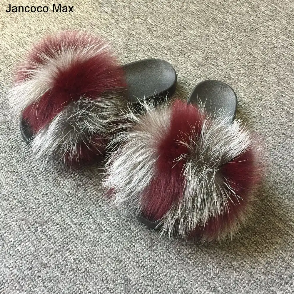 multi coloured fur sliders