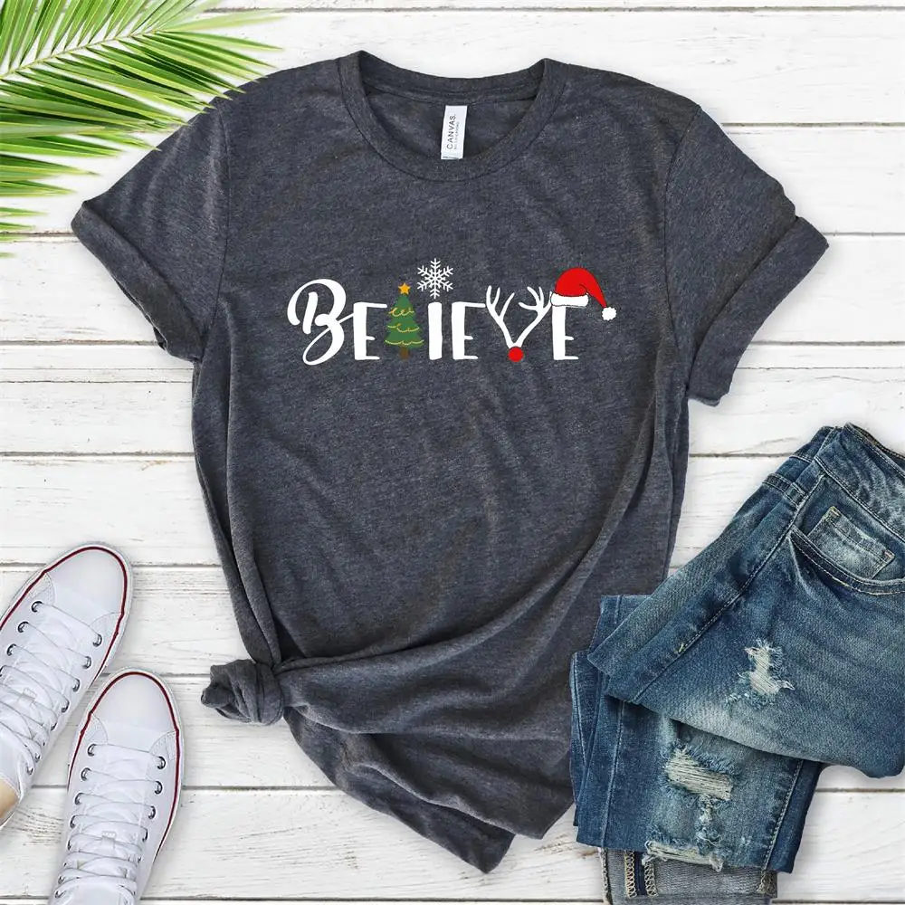 

Believe Christmas tShirt Women's Christmas tShirt Comfy unisex Tshirt Women's Believe Santa Tee