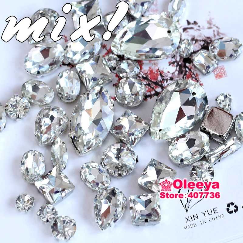 Fancy crystal rhinestone! 500pcs/lot Mix sizes Sew On Rhinestones