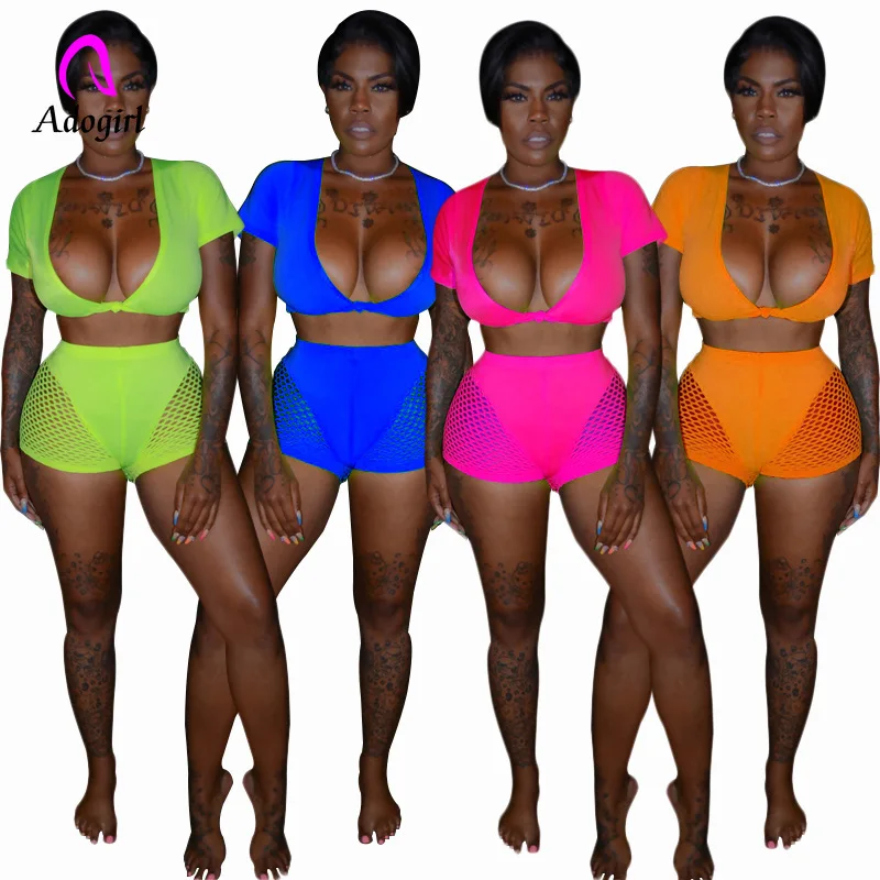 

Fitness Women 2 Pieces Set 2019 Summer Women Sexy Tracksuit Skinny Crop Top and Slim Shorts Party Clubwear Work Out Beach Outfit
