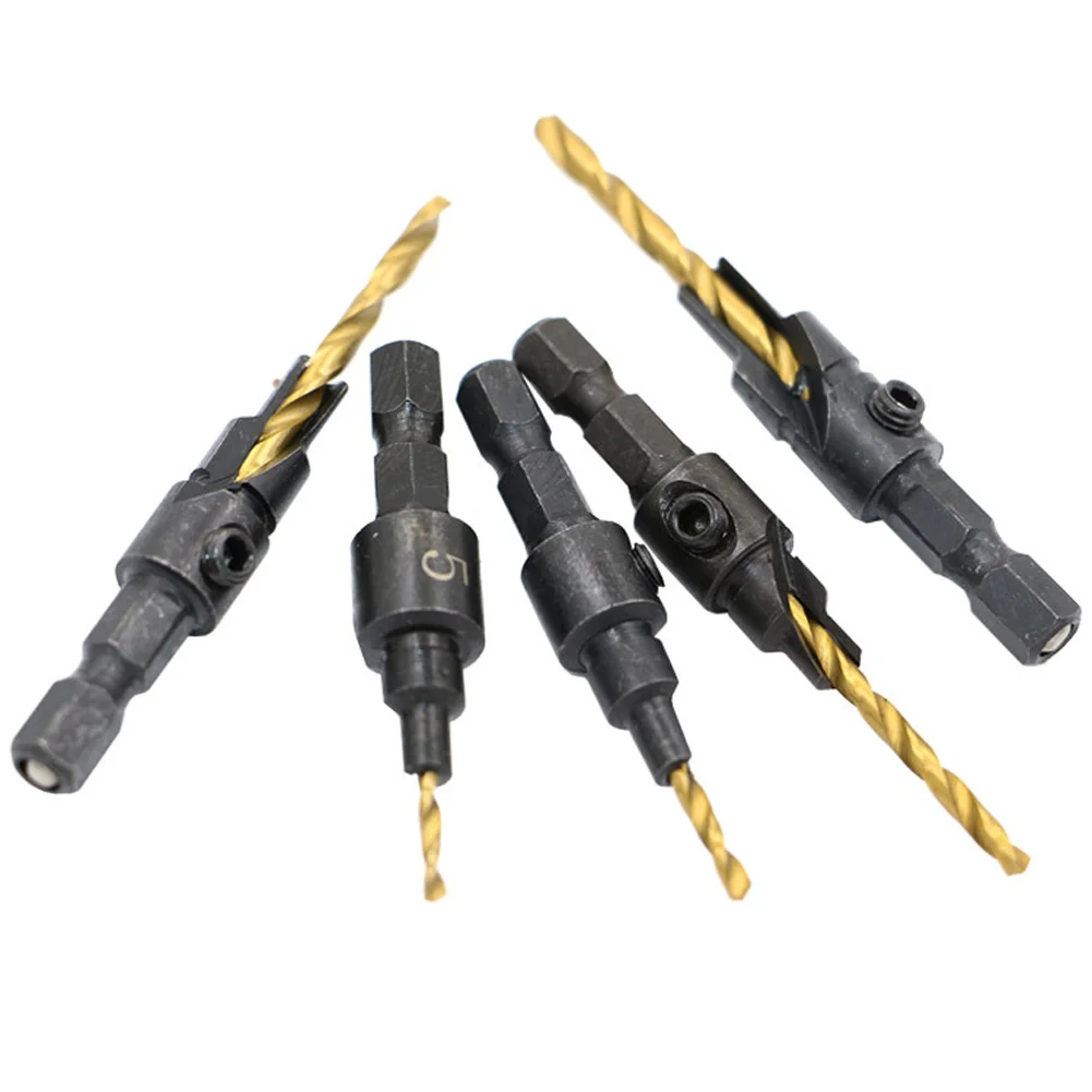 5Pcs HSS Woodworking Countersink Drill Bit Set 1/4 Hex Shank Tapered Counterbore Sink Bits joint