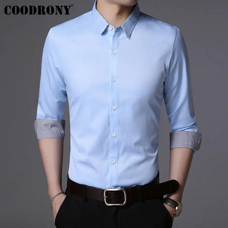 COODRONY, брендовая мужская рубашка, мягкий хлопок, Camisa Masculina, осень, Новое поступление, рубашка с длинным рукавом, мужская, деловая, повседневная, мужские рубашки, 96025 - Цвет: Небесно-голубой