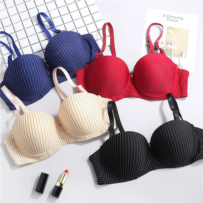 1pc Women Sexy Lingerie Plus Size Thin Cup Stripe Anti-light Breathable Women Underwear Adjustable Push Up Bra Newest