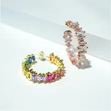 Радужные серьги-кольца с кубическим цирконием и фианитом, позолоченные великолепные европейские женские модные цветные серьги с фианитами