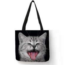 3 D яркая кошка многоразовая сумка для покупок Женская Повседневная сумка с принтом льняные сумки