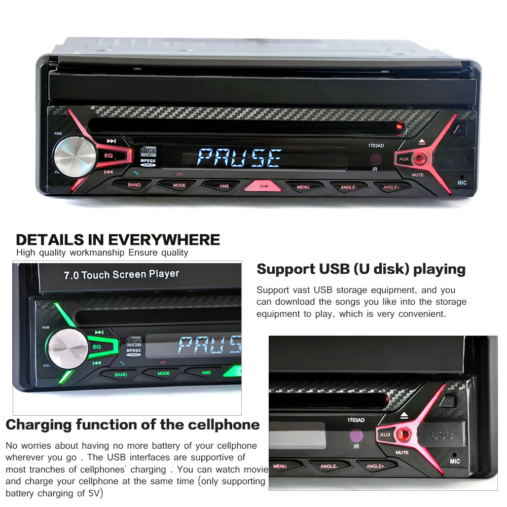 Clearance Automagnitola 1 Din Car Video Automatic Components Radio Receiver With Retractable Screen BT Car MP5  Multimidia Player Audio 8