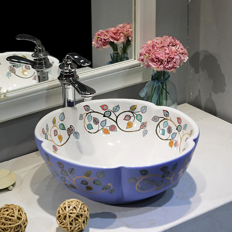 Bathroom Lavabo Ceramic Counter Top Wash Basin Cloakroom Hand Painted