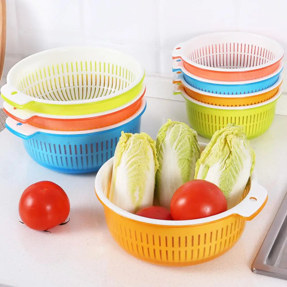 

AsyPets Double Layer Round Shape Drain Basket for Kitchen Fruit Vegetable Washing
