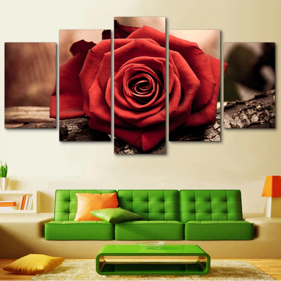 Модульные картины на холсте HD печатные настенные художественные Рамки 5 панелей Красная роза цветок живопись гостиная современный домашний декор плакат