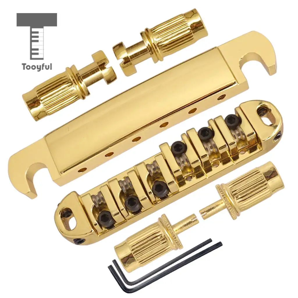Tooyful Golden Alloy Tune-O-Matic Bridge Set w/ Wrench Studs Set for LP Style Guitar