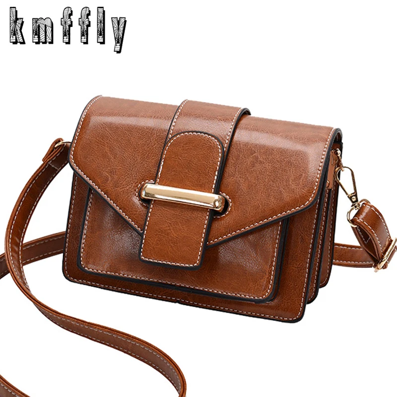 

2019 New High Quality Oil Wax Leather Women Messenger Bags Brand Designer Women Bag Fashion Small Lady Shoulder Messenger Bag