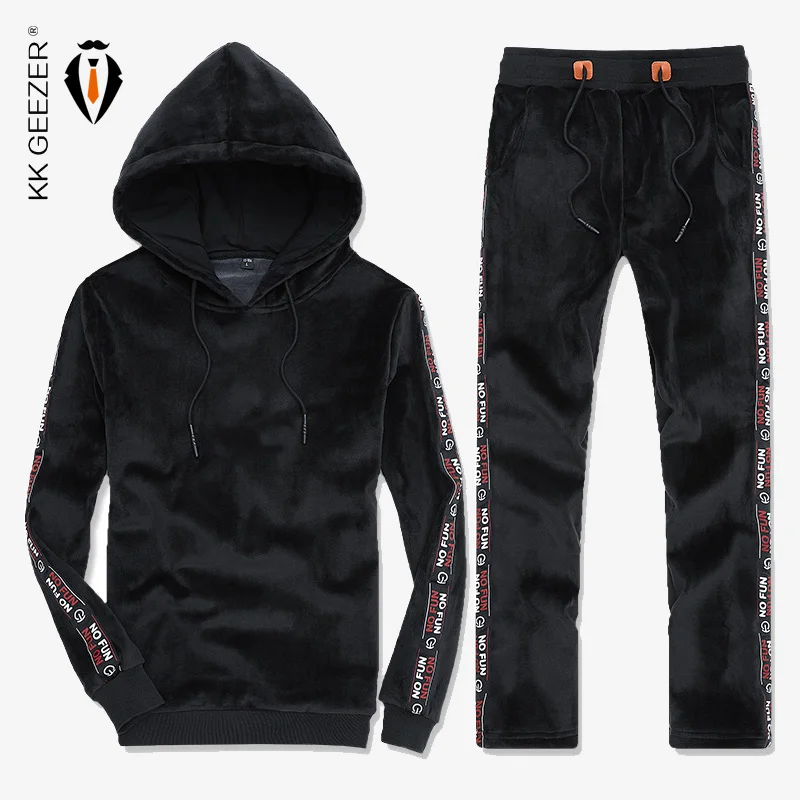 

Men Sweatshirt Suit Hoodies Fleece High Quality Coat Luxury Pleuche Fabric Slim Fit Thickening Fashion Sport (Sweatshirt+Pants)