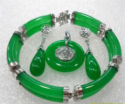 

Hot sale new Style >>>>3colors! fine 2 row green/purple/colorful jade bracelet earring pendant set