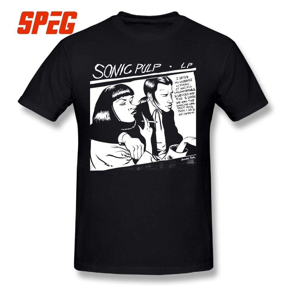 

Men Casual T Shirt Sonic Pulp Goo Fiction Pulp Fiction Pink Tee Shirt Men Youth Slim Fit Short Sleeved T-Shirt Youth 100% Cotton
