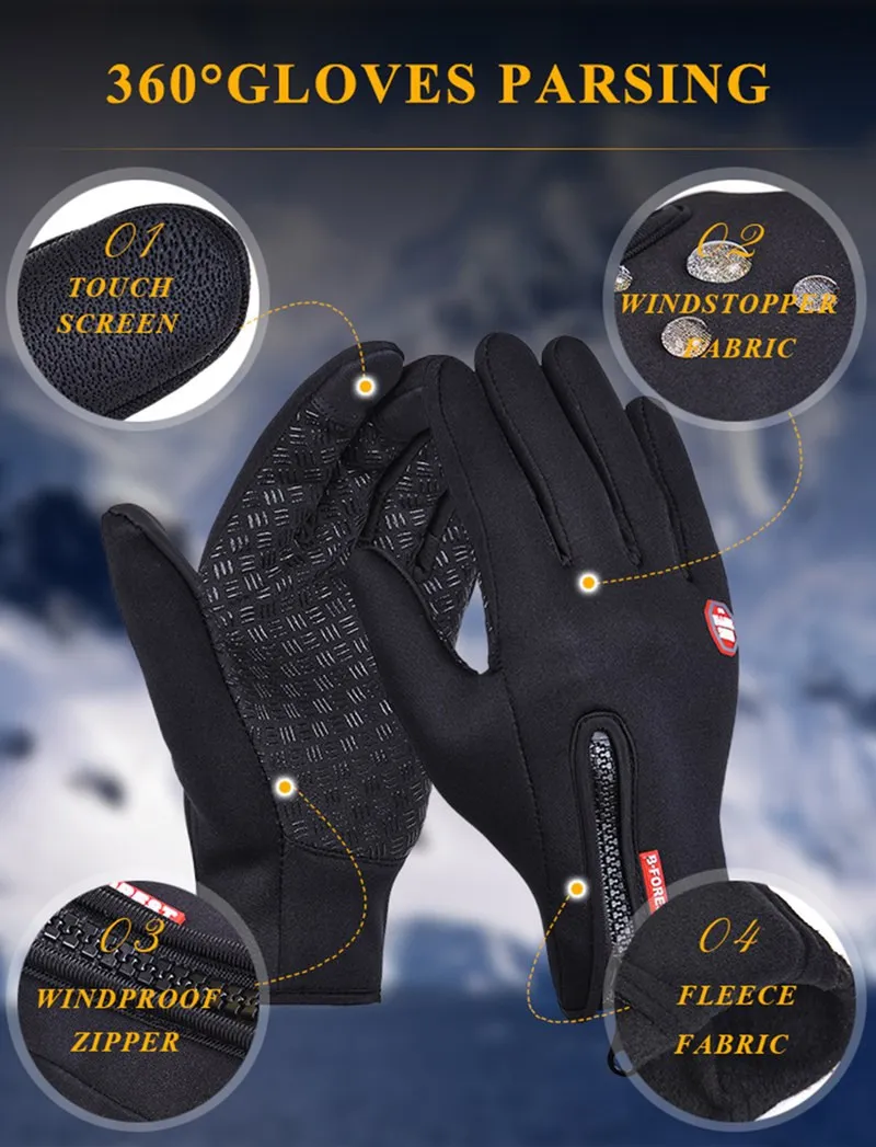 Водостойкие зимние теплые перчатки мужские лыжные перчатки Сноуборд перчатки мотоцикл езда Зима сенсорный экран снег перчатка-ветровка