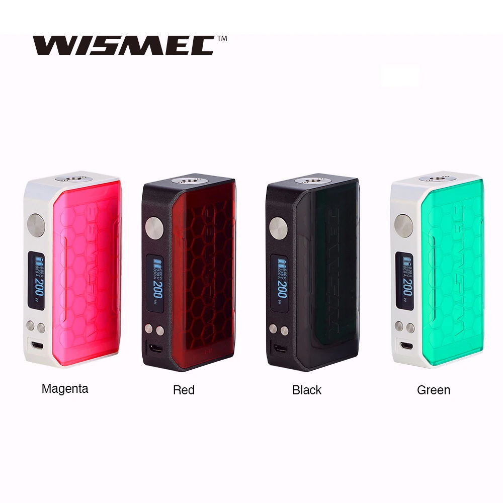 Оригинал 200 W WISMEC извилистые V200 TC поле MOD с 0,91 дюймов OLED Экран питания по Двойной 18650 Батарейный мод для электронных сигарет vs извилистые P80