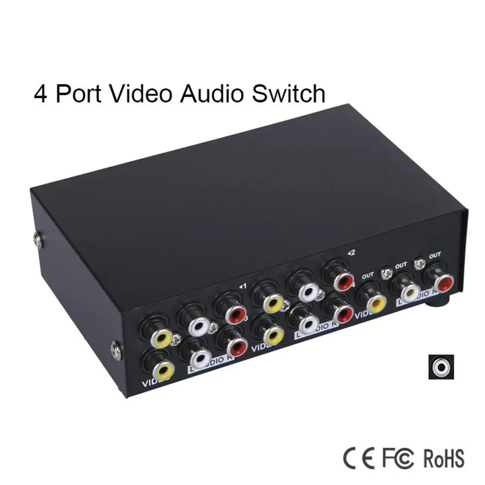 Iseebiz 4 Port Video Audio AV Switch Metal Housing 4 Input 1 Output RCA ...