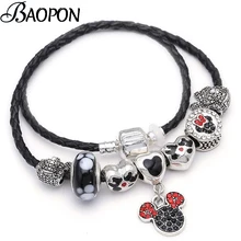 BAOPON модные европейские бусины Микки для создания браслетов Кристалл Черный цвет цепи тонкие браслеты для женщин подарок для девочек
