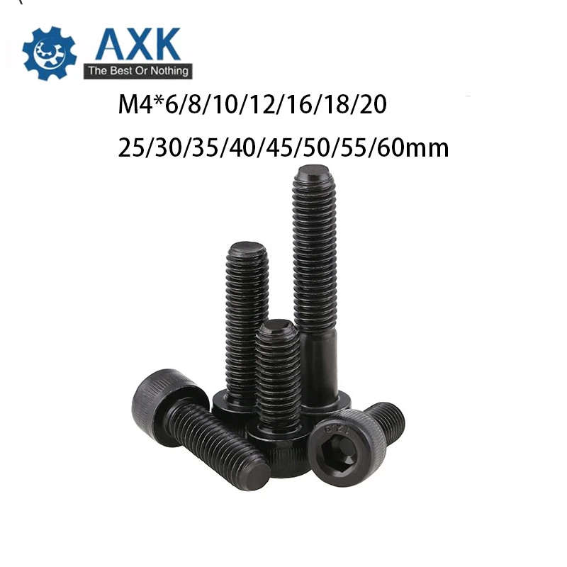 

50pcs/lot DIN912 Hex Socket Head Cap Screw M4*6/8/10/12/16/20/25/30/35/40/45/50/55/60mm Alloy Steel M4 black screws bolts