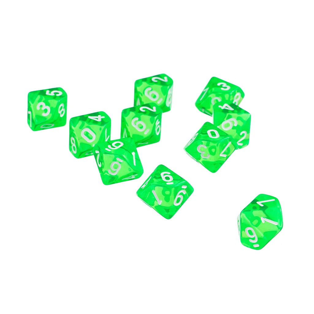 3 cm Set of 10 Dice Plastic D10 Green Ten Sided Gem Dice for RPG Dungeons & Dragons Games
