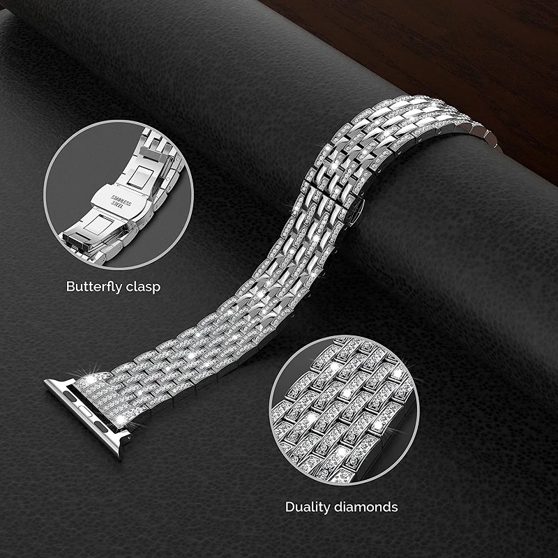 Кристалл горный хрусталь 42/44 мм бриллиантовые браслеты из нержавеющей стали соединяющий ремешок браслета для Apple Watch Band 38/40 мм серии 4/3/2/1