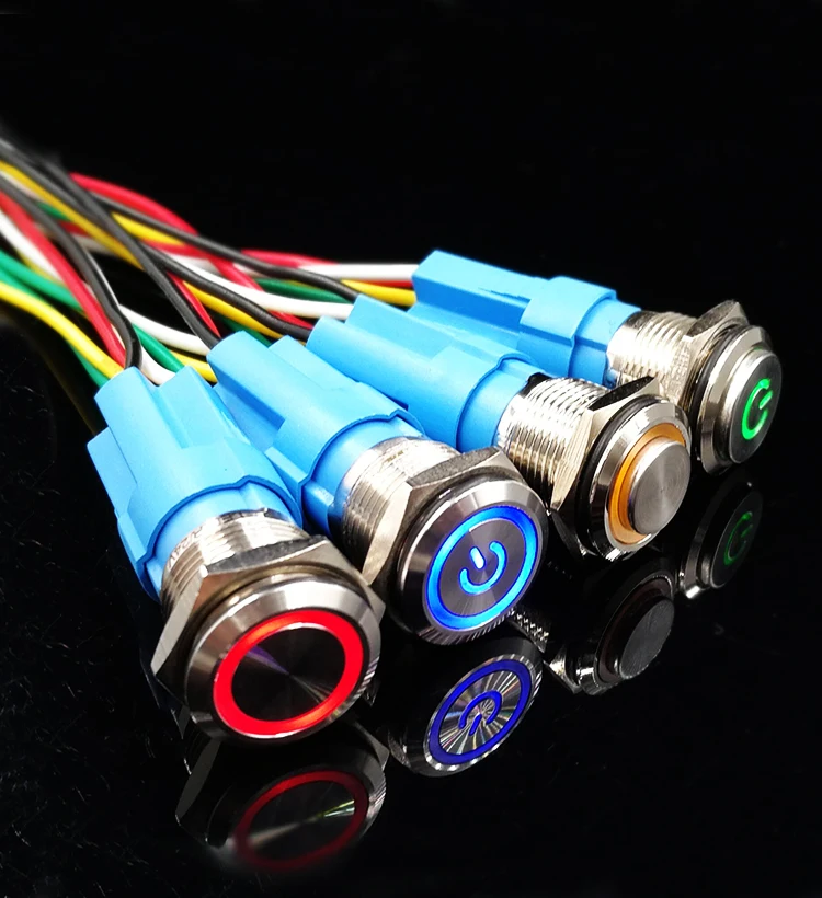 

1PC 16mm Metal Push Button Switch 5V/12V/24V/220V with LED Light High Round Waterproof for Car Horn Auto Red Blue White Light