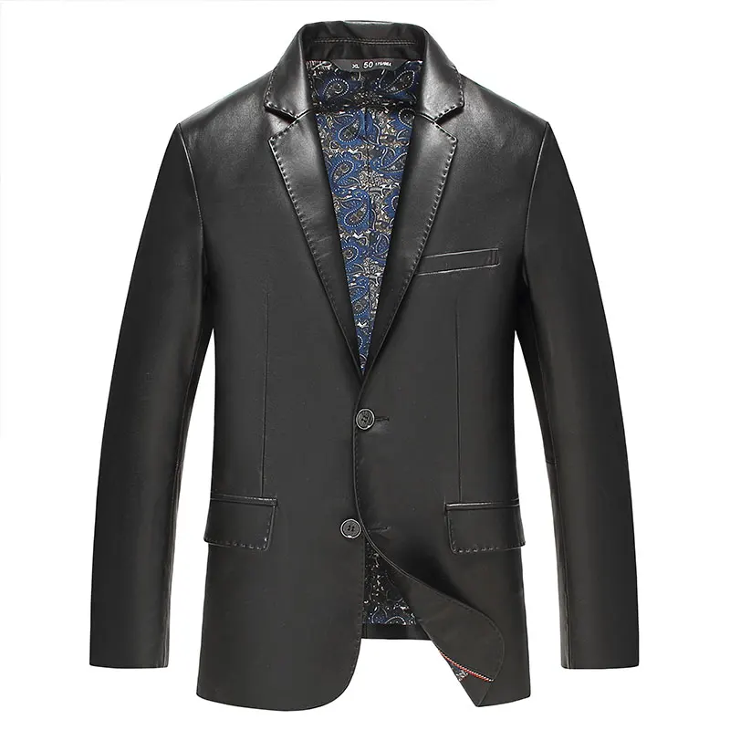Мужской кожаный костюм, пальто Dusen, бренд, Новое поступление, натуральная кожа, куртки, тонкие/модные, из овчины, кожаные пальто, черные, DK719