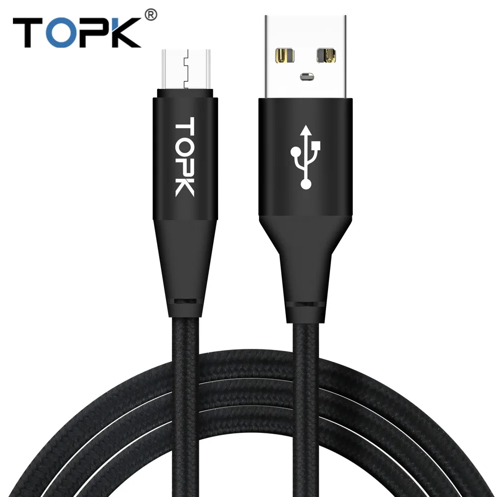 TOPK Micro USB кабель Нейлон Плетеный синхронизации данных телефонный кабель для samsung Galaxy S7 край S6 Microusb кабель для зарядки