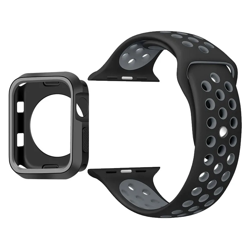 Силиконовый спортивный ремешок для Apple Watch band 4, 3, 2, 42 мм, 44 мм, iwatch band 38 мм, 40 мм, наручный браслет, чехол для часов, набор аксессуаров - Цвет ремешка: No10 Black gray