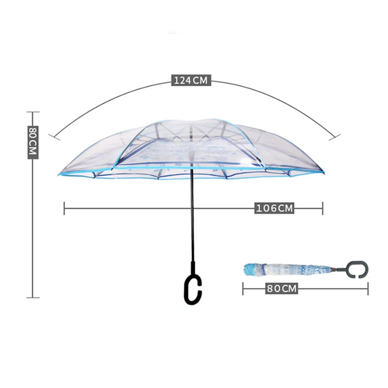 GQIYIBBEI двухслойный прозрачный обратный Зонт с c-образной ручкой Sakura, мужской перевернутый Зонт от дождя, Женский дождевик для использования в автомобиле