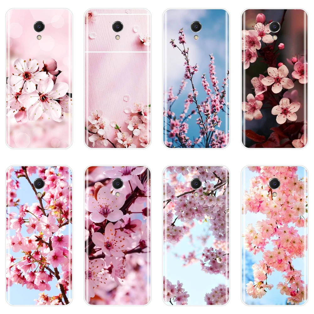 Задняя крышка с розовым цветком Sakura Girl для Meizu M2 M3 M5 M6 Note мягкий силиконовый чехол