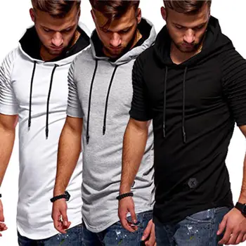 

Men Summer Short Sleeve Hooded Casual Hoody Slim Fit Hoodie Tee Tops Sweatshirt Hip HOP Clothing