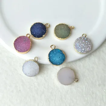 

5pcs 12mm Round Gold color Natural Quartz Druzy Pendant Bead,crystal Geode Drusy Charm Jewelry necklace bracelet Making P497