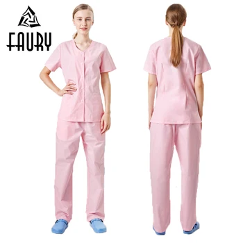 

Single Breasted V-neck Women Short-sleeved Tops Pants Nurse Doctor Scrub Sets Hospital Medical Surgeon Farmacia Overalls Uniform