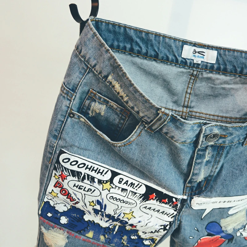 Jean Shorts Men Ulzzang Points 2018 Trousers Summer Pattern Knee Length Medium Zipper Fly Midweight Jeans Dsq Mens New Sale 