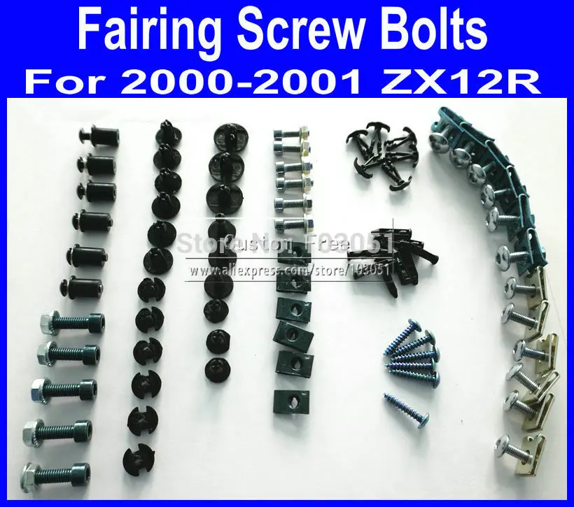 

KIG Motorcycle Fairing common screw bolts kit for KAWASAKI ZX12R 2000 2001 ZX 12R 00 01 aftermarket black fairings bolt screws p
