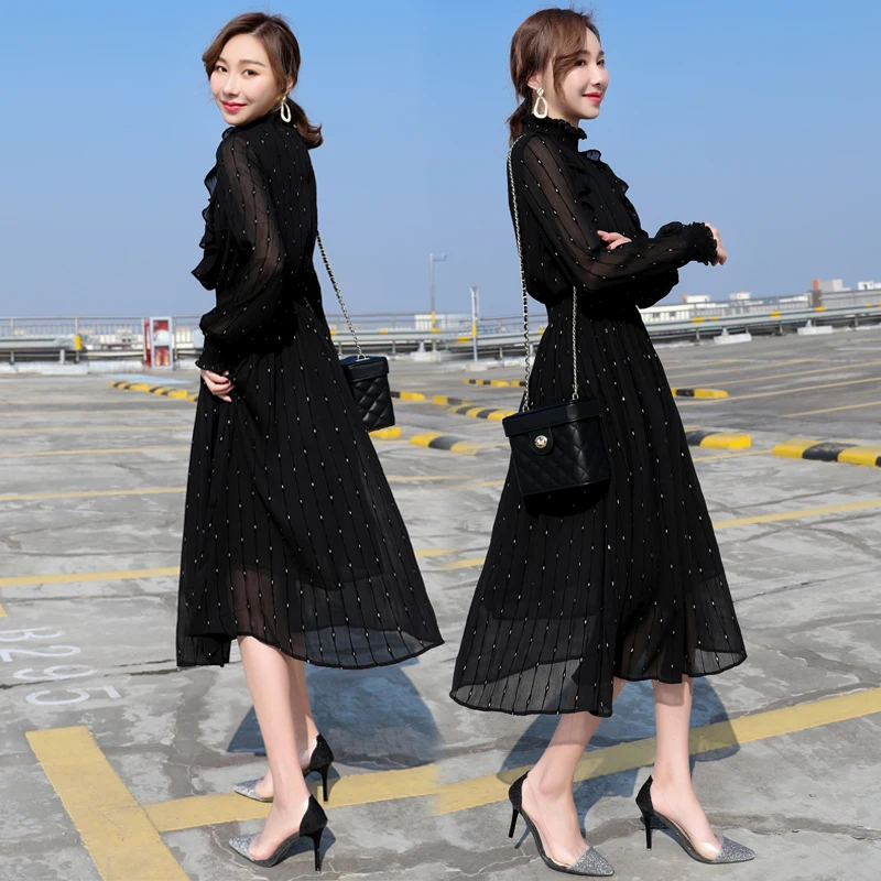 Buy Best CJmku Black Party Elegant Mesh Sleeve Spring Autumn Polka Dot Solid Dress Autumn Women Fashion Dresses Buy Best CJmku Black Party Elegant Mesh Sleeve Spring Autumn Polka Dot Solid Dress Autumn Women Fashion Dresses
