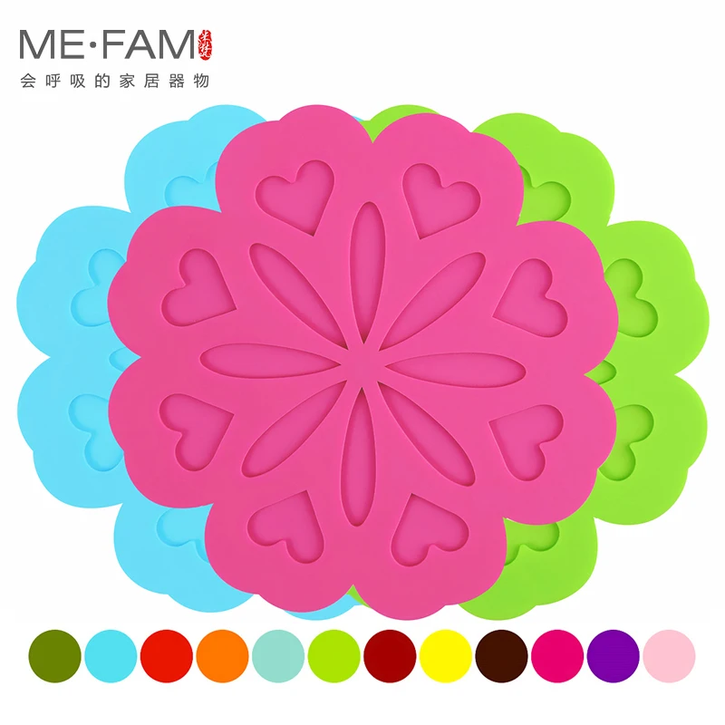 

ME.FAM Colorful 16.5cm Red Peach Flowers Silicone Mats Non-slip Heat Resistance Placemat Bowl Plate Pads For Cafe Kitchen Office