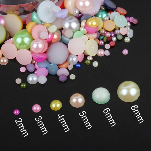 1000pcs/bag colourful round half pearl beads flat back For jewelry making Sewing Plastic ABS Pearl Beads2mm/3mm/4mm/5mm/6mm/8mm