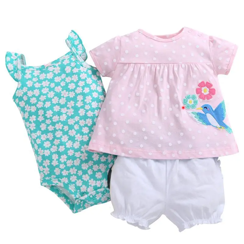 Комплект из 3 предметов комплект одежды для маленьких девочек летние Детские Bebe хлопковое боди+ Топы+ Шорты супер милые мягкие Bebies детская одежда наряды