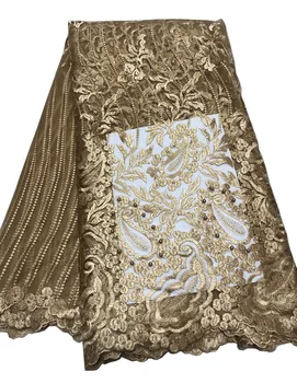 

Beautifical guipure lace fabric 2019 african cord lace fabrics Gold wedding cord lace 5yards high quality Z103