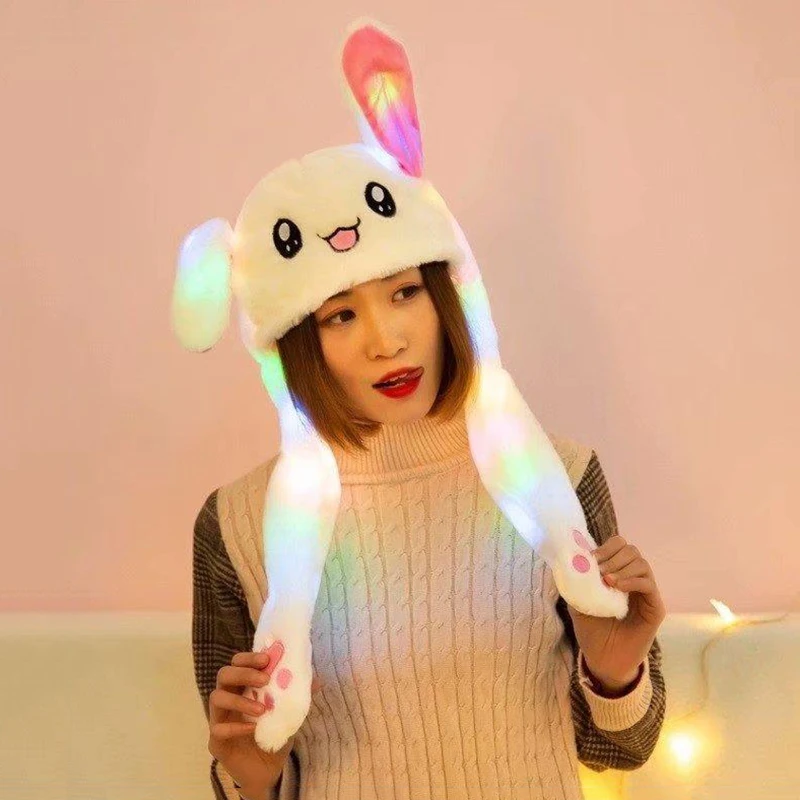 

Plush Ear Hat Supplies Girls Children Moving Cartoon Funny Hand Pinching Long Glow in The Night Party Practical