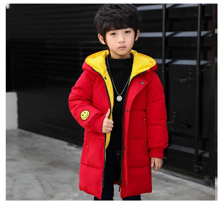 Детская зимняя куртка для мальчиков; коллекция года; одежда для детей теплое пуховое хлопковое пальто с капюшоном для мальчиков-подростков утепленная верхняя одежда детская парка; одежда - Цвет: Красный