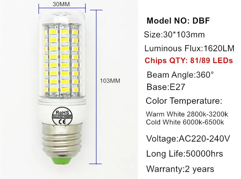 [DBF] E27 светодиодный светильник 220V 240V Светодиодный светильник Светодиодная лампа-кукуруза SMD5730 светильник светодиодный лампы 24/36/48/56/69/81/89 светодиодный s дома украшены люстра светильник s