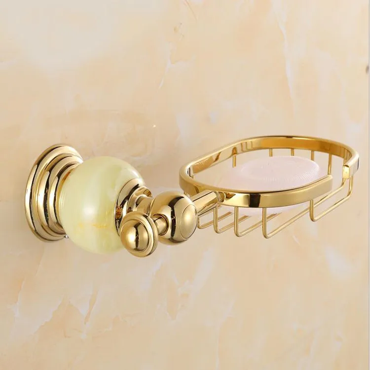 

New bathroom gold-plated soap net suction wall soap holder stainless steel Jade incense soap holder bathroom set