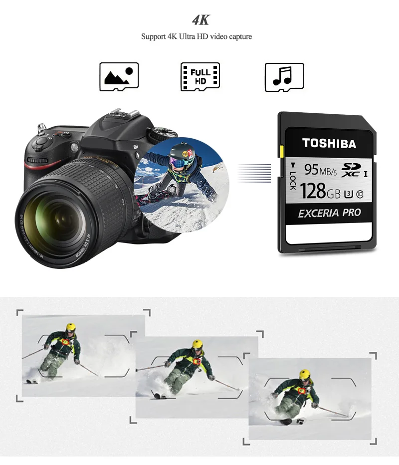 TOSHIBA 128 GB SD Card 64 GB 32 GB Class 10 UHS-III U3 SDHC SDXC карты памяти SD карты 95 МБ/с. EXCERIA PRO Оригинал 100% для видеокамеры
