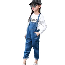 Большой детские джинсовые комбинезоны для детские джинсовые штаны детские однотонные штаны осень Спортивный костюм для девочек штаны комбинезоны для девочек брюки E435