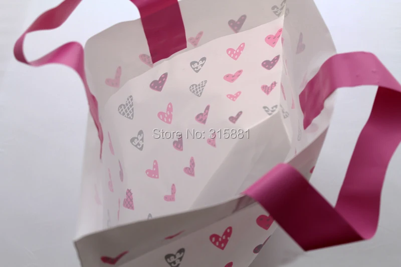 Пластиковые подарочные пакеты, пластиковые пакеты для покупок, праздничная подарочная посылка "Розовое сердце принт" 20x25x5 см 50 шт./лот