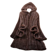 Зимняя натуральная вязаная норковая шуба, куртка, женский меховой Тренч, пальто худи, верхняя одежда, пальто размера плюс 4XL 5XL
